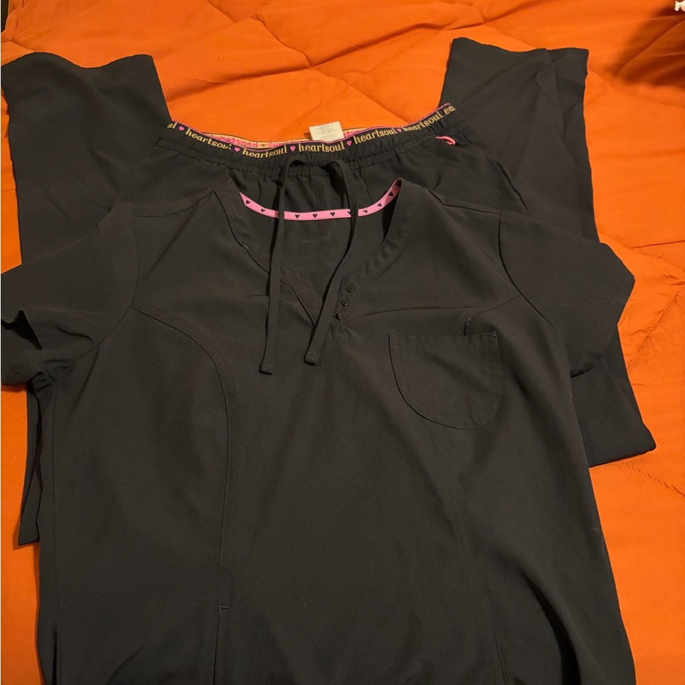 HeartSoul Black Scrub Set with Pink Trim